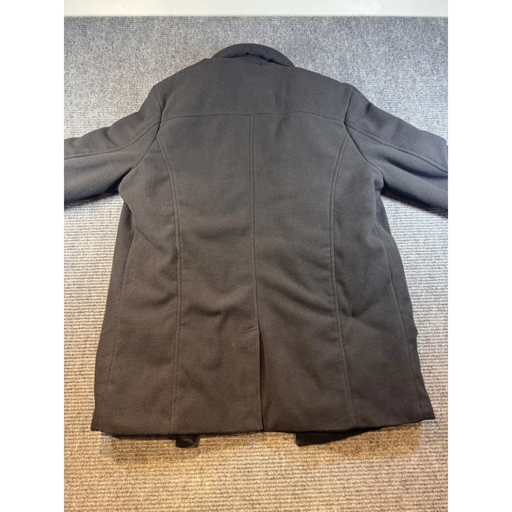 Chaps Mens Black Wool Blend‎ Walking Coat Jacket L/G Button Front Zip Up